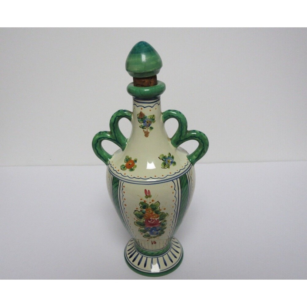 Vintage Deruta Italy Hand Painted Decanter Floral Design 9.25"